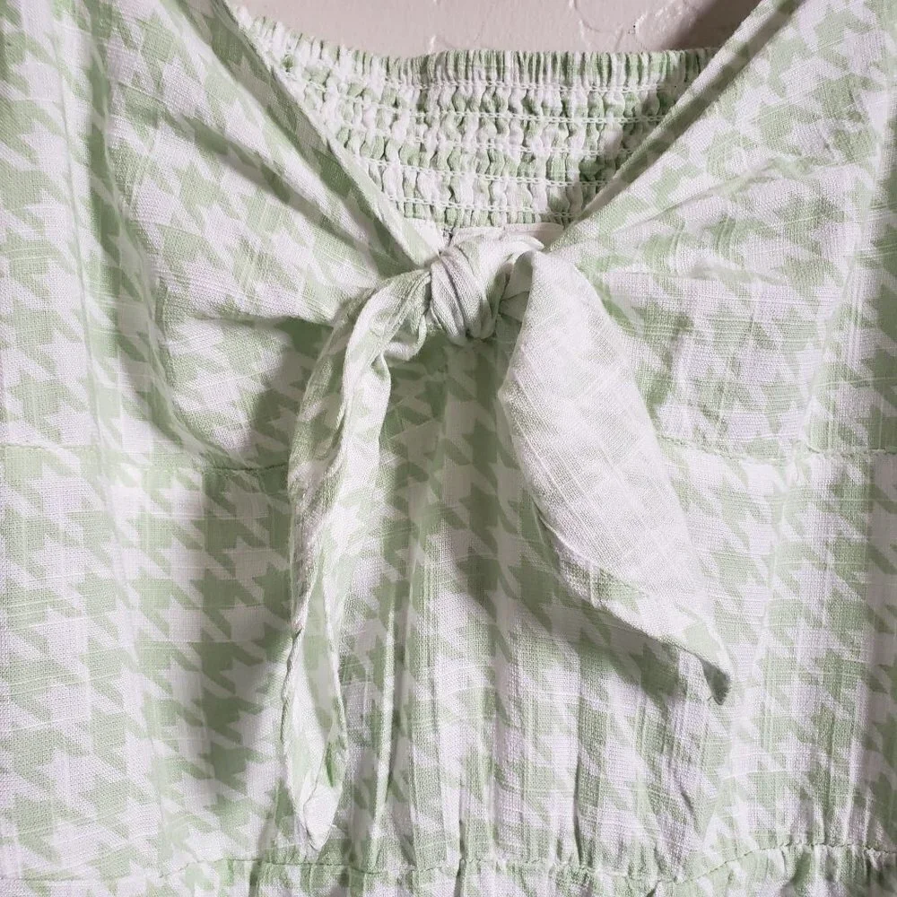 Roxy Summertime Feeling Smocked Midi Dress Houndstooth Green/White Sz Small NEW - Picture 6 of 12
